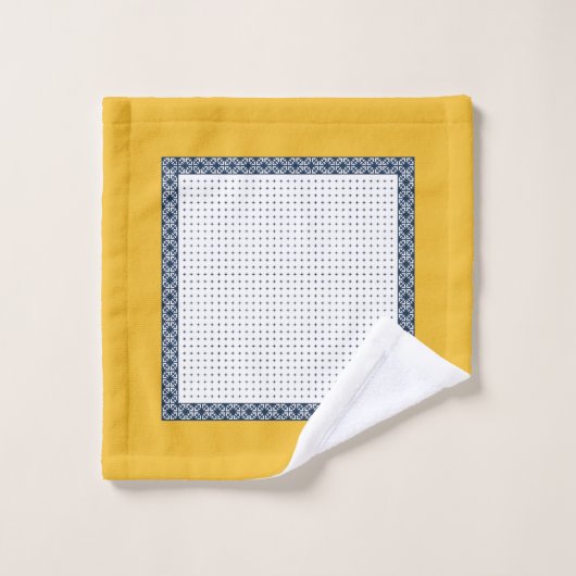 Navy White Yellow Eastern Geometric Pattern Bad Handdoek (Wasdoekje)