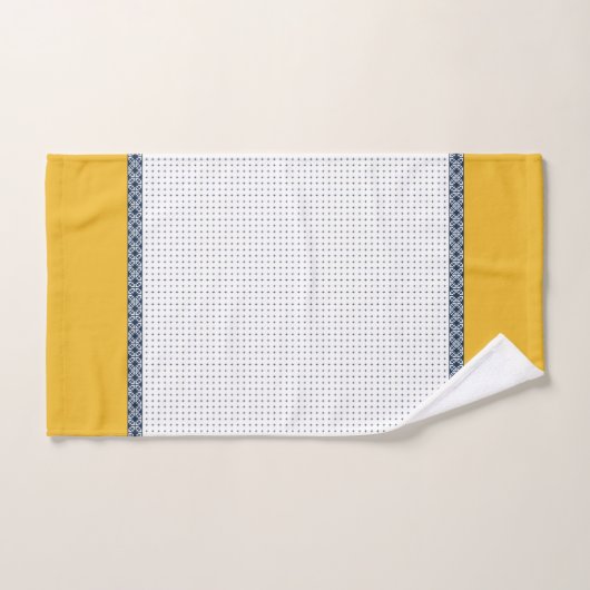 Navy White Yellow Eastern Geometric Pattern Bad Handdoek (Handdoek)