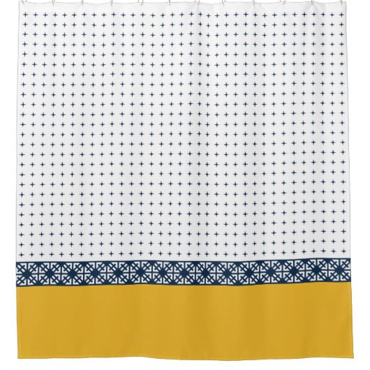 Navy White Yellow Eastern Geometric Pattern Douchegordijn (Voorkant)