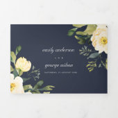 NAVY WHITE YELLOW PEONY FLORAL WATERVERF WEDING DRIELUIK UITNODIGING (Cover)