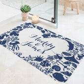 Navy & White Zee Creatures Couples Hart Monogram Badmat