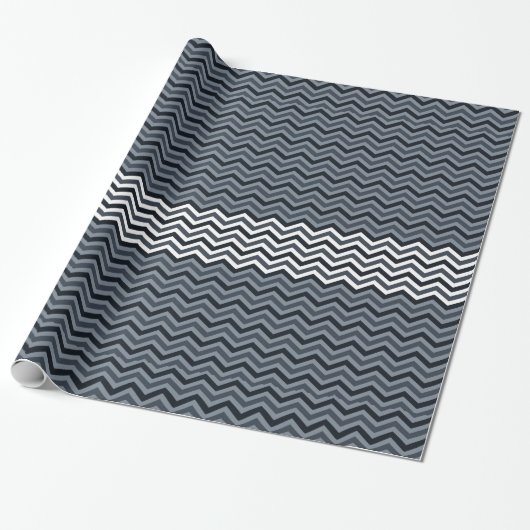 Navy White Zigzag Cadeaupapier (Uitgerold)
