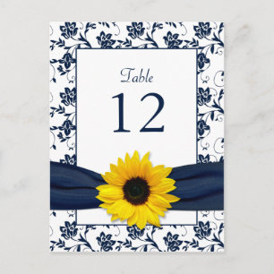 Navy White Zonnebloem Damask Trouwtafel Kaart