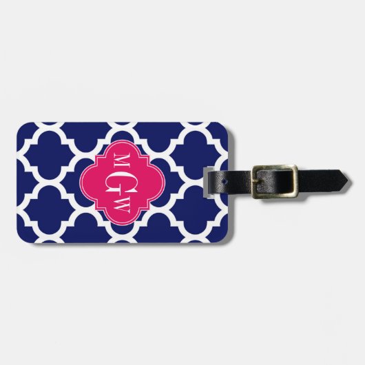 Navy WhMoroccan #5 Raspberry 3 Initiaal monogram Bagagelabel (Voorkant horizontaal)