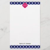 Navy WhMoroccan #5 Raspberry 3 Initiaal monogram Briefpapier (Voorkant)
