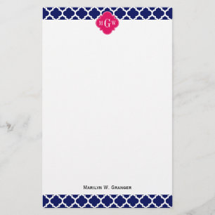 Navy WhMoroccan #5 Raspberry 3 Initiaal monogram Briefpapier