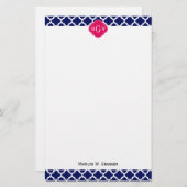 Navy WhMoroccan #5 Raspberry 3 Initiaal monogram Briefpapier (Voorkant / Achterkant)
