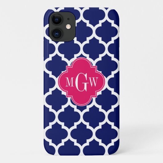 Navy WhMoroccan #5 Raspberry 3 Initiaal monogram Case-Mate iPhone Case (Achterkant)