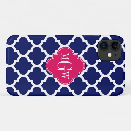 Navy WhMoroccan #5 Raspberry 3 Initiaal monogram Case-Mate iPhone Case (Achterkant (horizontaal))