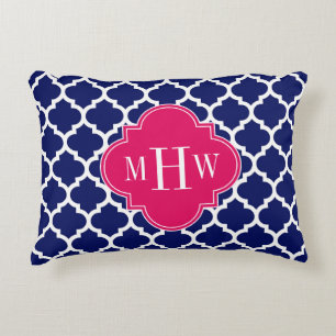 Navy WhMoroccan #5 Raspberry 3 Initiaal monogram Decoratief Kussen