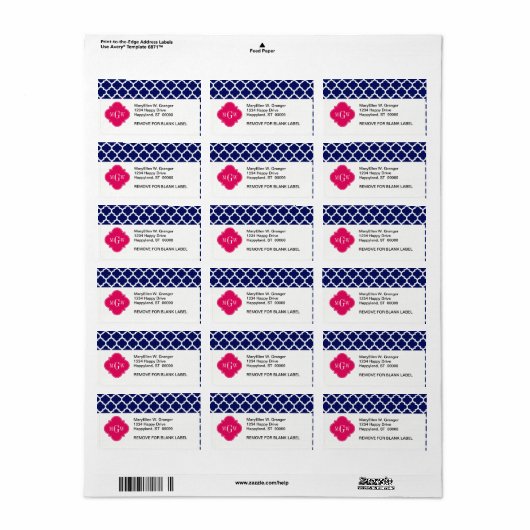 Navy WhMoroccan #5 Raspberry 3 Initiaal monogram Etiket (Full Sheet)