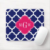 Navy WhMoroccan #5 Raspberry 3 Initiaal monogram Muismat (Met muis)