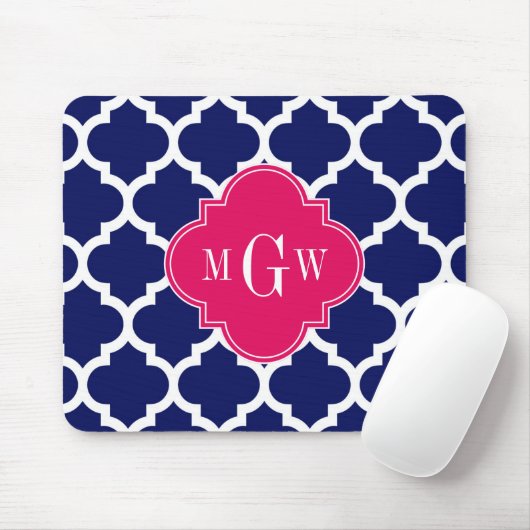 Navy WhMoroccan #5 Raspberry 3 Initiaal monogram Muismat (Met muis)