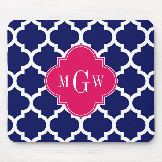 Navy WhMoroccan #5 Raspberry 3 Initiaal monogram Muismat (Voorkant)