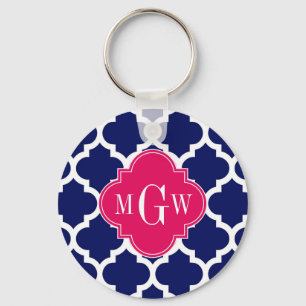 Navy WhMoroccan #5 Raspberry 3 Initiaal monogram Sleutelhanger