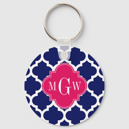 Navy WhMoroccan #5 Raspberry 3 Initiaal monogram Sleutelhanger (Voorkant)