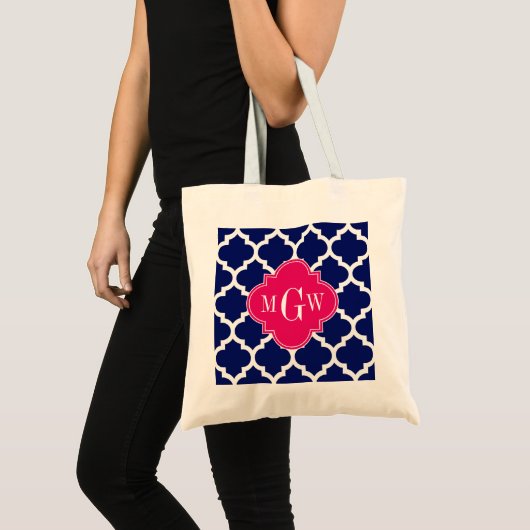 Navy WhMoroccan #5 Raspberry 3 Initiaal monogram Tote Bag (Voorkant (product))