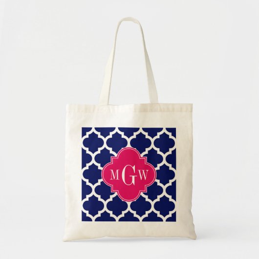 Navy WhMoroccan #5 Raspberry 3 Initiaal monogram Tote Bag (Voorkant)