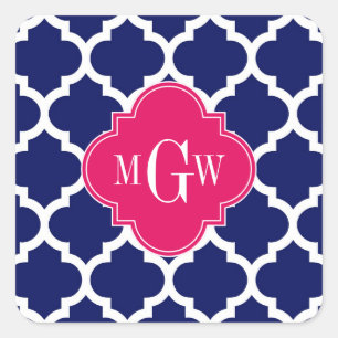 Navy WhMoroccan #5 Raspberry 3 Initiaal monogram Vierkante Sticker