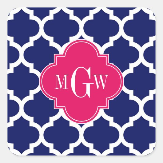 Navy WhMoroccan #5 Raspberry 3 Initiaal monogram Vierkante Sticker (Voorkant)