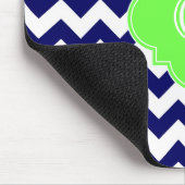 Navy Wht Chevron Lime Green Quatrefoil Monogram Muismat (Hoek)