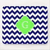 Navy Wht Chevron Lime Green Quatrefoil Monogram Muismat (Voorkant)