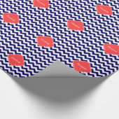 Navy Wht Chevron Zigzag Coral Quatrefoil Monogram Cadeaupapier (Hoek)