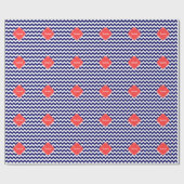 Navy Wht Chevron Zigzag Coral Quatrefoil Monogram Cadeaupapier (Vlak)