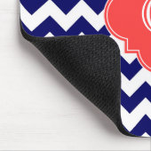 Navy Wht Chevron Zigzag Coral Quatrefoil Monogram Muismat (Hoek)