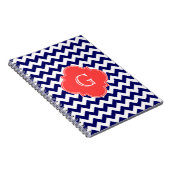 Navy Wht Chevron Zigzag Coral Quatrefoil Monogram Notitieboek (Rechterzijde)