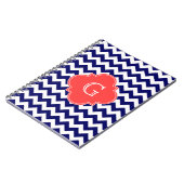 Navy Wht Chevron Zigzag Coral Quatrefoil Monogram Notitieboek (Linkerzijde)