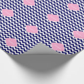 Navy Wht Chevron ZigZag Pink Quatrefoil Monogram Cadeaupapier (Hoek)