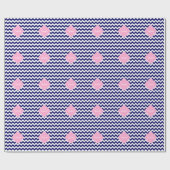Navy Wht Chevron ZigZag Pink Quatrefoil Monogram Cadeaupapier (Vlak)
