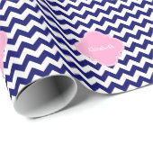 Navy Wht Chevron ZigZag Pink Quatrefoil Monogram Cadeaupapier (Rol Hoek)