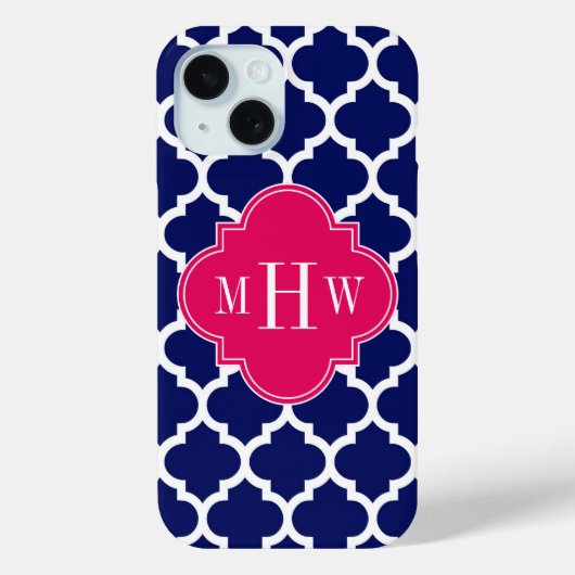 Navy Wht Marokkaans #5 Framboos 3 Initiele Monogra Case-Mate iPhone Case (Achterkant)