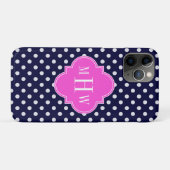 Navy Wht Polka Dot Hot Pink Quatrefoil 3 Monogram Case-Mate iPhone Case (Achterkant (horizontaal))