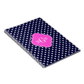 Navy Wht Polka Dot Hot Pink Quatrefoil 3 Monogram Notitieboek (Rechterzijde)