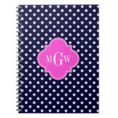 Navy Wht Polka Dot Hot Pink Quatrefoil 3 Monogram Notitieboek (Voorkant)