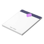 Navy Wht Polka Dot Lila Quatrefoil Monogram Notitieblok (Linkerzijde)