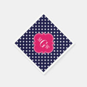 Navy Wht Polka Dot Raspberry Quatrefoil 3 Monogram Servetten (Hoek)