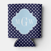 Navy Wht Polka Dots Lt Blue Quatrefoil 3 Monogram Blikjeskoeler (Voorkant)
