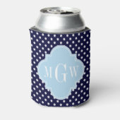 Navy Wht Polka Dots Lt Blue Quatrefoil 3 Monogram Blikjeskoeler (Blikje Achterkant)