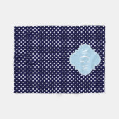 Navy Wht Polka Dots Lt Blue Quatrefoil 3 Monogram Fleece Deken (Voorkant (Horizontaal))