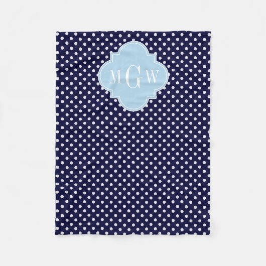 Navy Wht Polka Dots Lt Blue Quatrefoil 3 Monogram Fleece Deken (Voorkant)