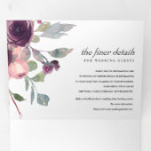 NAVY WILD PAARSE LILA FLORAL WATERVERF WEDING DRIELUIK UITNODIGING (Binnenzijde eerst)