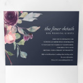 NAVY WILD PAARSE LILA FLORAL WATERVERF WEDING DRIELUIK UITNODIGING (Binnenzijde eerst)