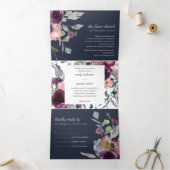 NAVY WILD PAARSE LILA FLORAL WATERVERF WEDING DRIELUIK UITNODIGING (Binnen)
