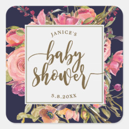 Navy Wildflower Bloemen baby shower sticker gunste