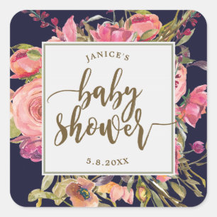 Navy Wildflower Bloemen baby shower sticker gunste