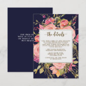 Navy Wildflower Bloemen Bruiloft Informatie Kaart (Voorkant / Achterkant)